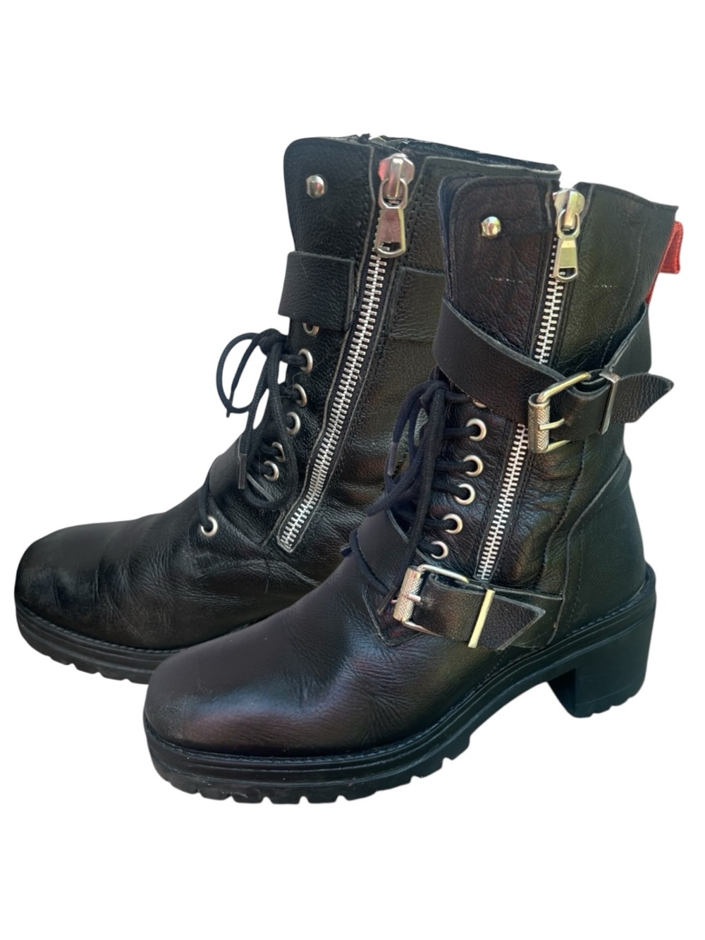 Charles by Charles David Clout Leather Buckle Straps Combat Boots SZ. 9M.
